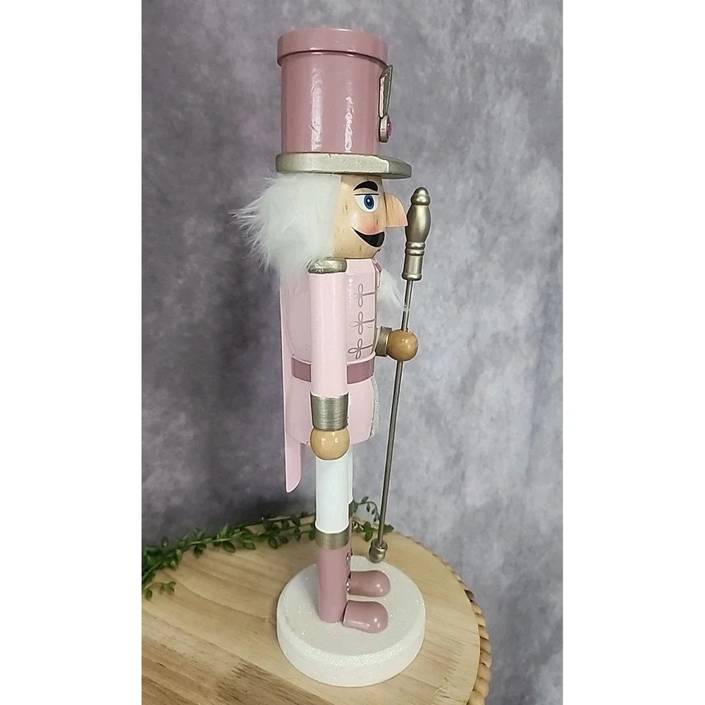 Pink White Guard Soldier Nutcracker Glitter‎ Wooden 14